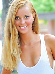 Jessi the blonde girl takes off her blue panties
