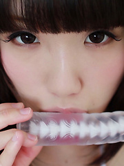 Even after the banana and slime videos, this lovely Japanese girl was still nervous to put on a butterfly thong. Moments later Honoka was sucking on a rubber dildo!