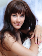 Sweet and charming Luce A with round, cuppable breasts, shaved pussy, and pretty feet.