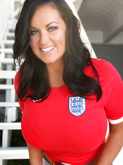 Yes the girl with the humongous hooters, dropdead gorgeous face, sexy lips and perfect shaped ass, Sarah Nicola Randall is back with another photo set in a World Cup Series theme and she is bringing ALL of her scorching hot sexual dynamism.